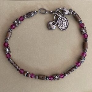 BRIGHTON vintage rosary purple and silver petite bracelet‎
